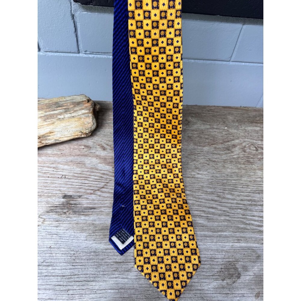 Gianni Versace Tie Silk Geometric Floral Gold Blue Made Italy Vintage Mens